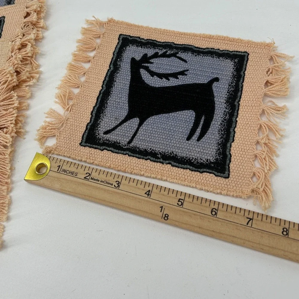 Set of 6 El Paso Saddleblanket Co. Deer Cotton Fringe Coasters / Mug Rugs